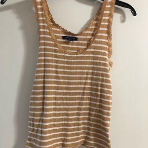 Yellow/tan striped and lace American Eagle tank